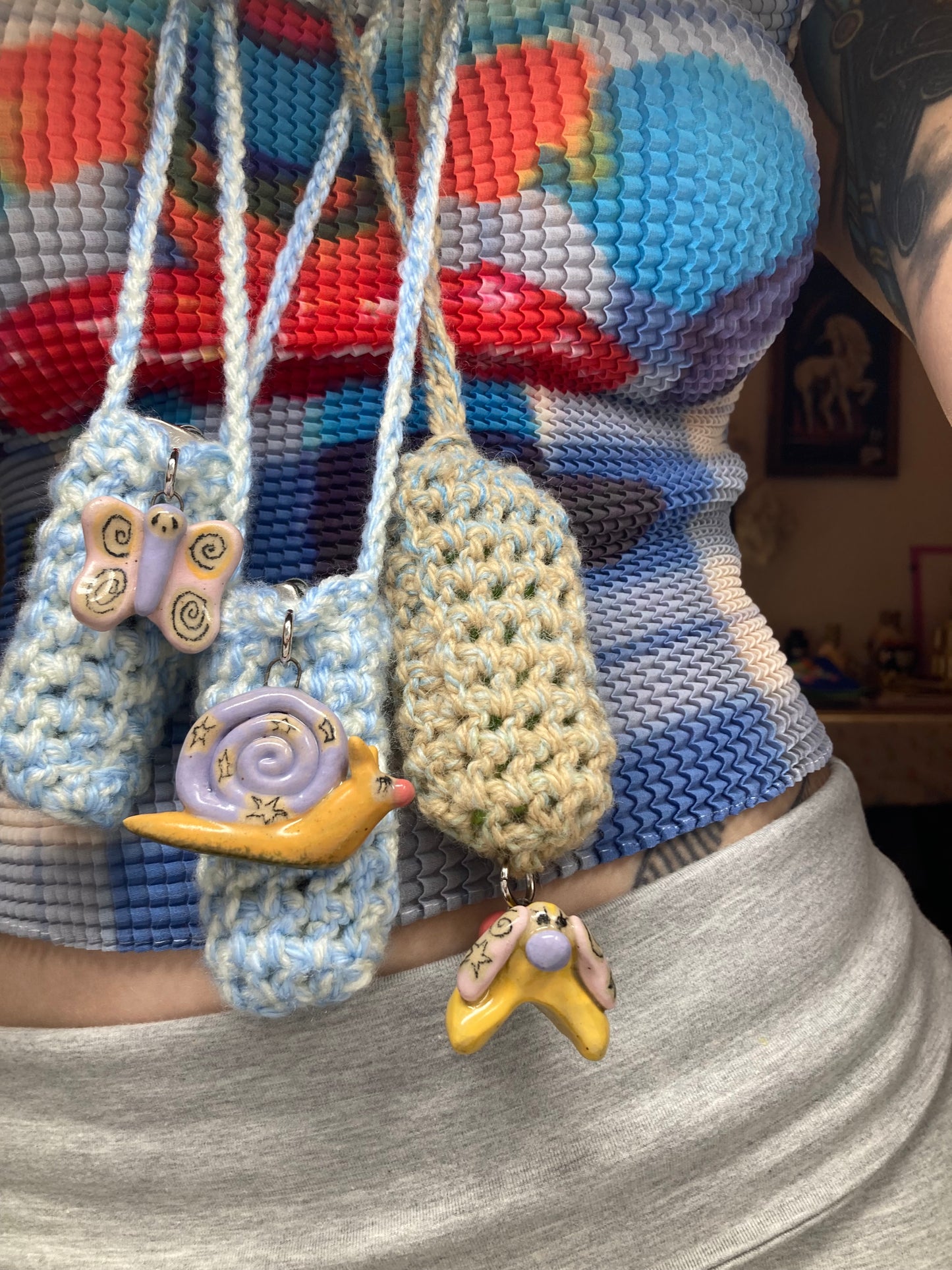 Ceramic Charm Crochet Lighter Holder Necklace